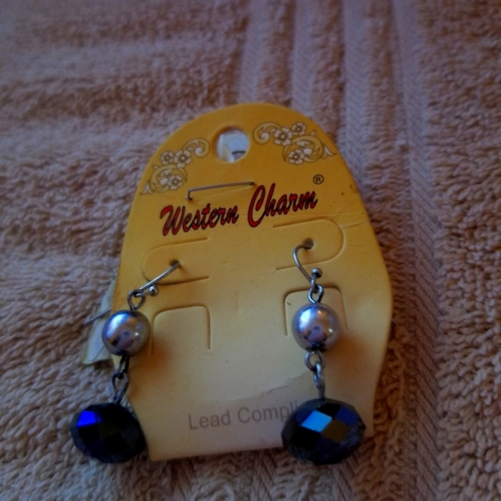 blue and silver western wear dangle drop earrings